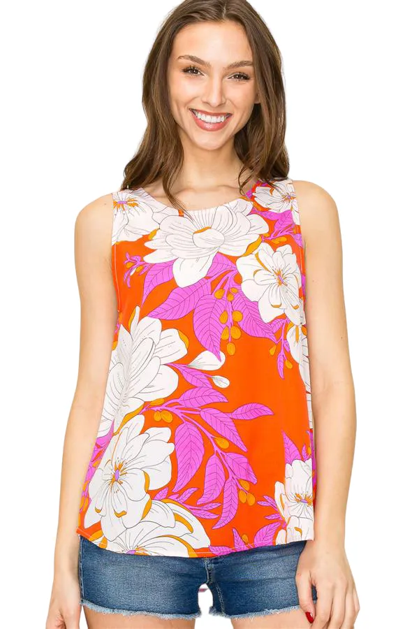 ROUND NECK FLORAL PRINT SLEEVELESS TOP