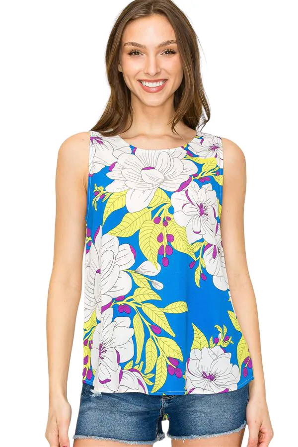 ROUND NECK FLORAL PRINT SLEEVELESS TOP