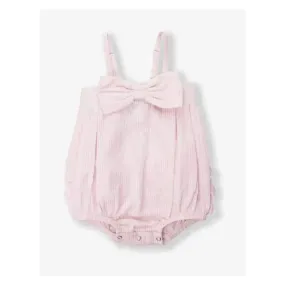 Rufflebutts - Baby Girls Pink Seersucker Bow Front Woven Bubble Romper