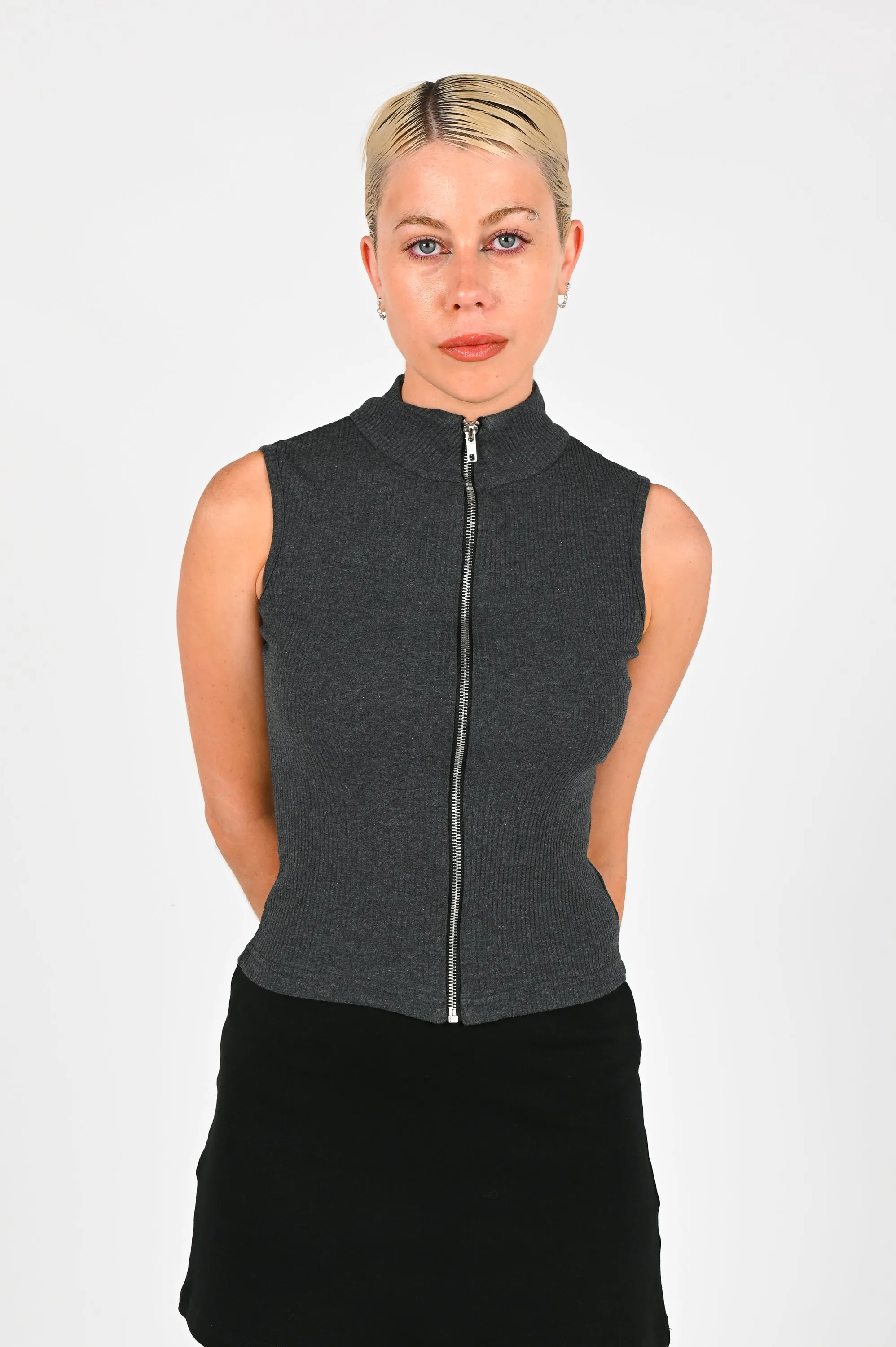 Sabi 'Zip Through' Vest in Charcoal