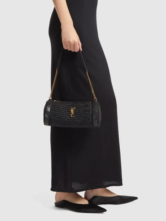 Saint Laurent   Small Cassandre raffia shoulder bag 