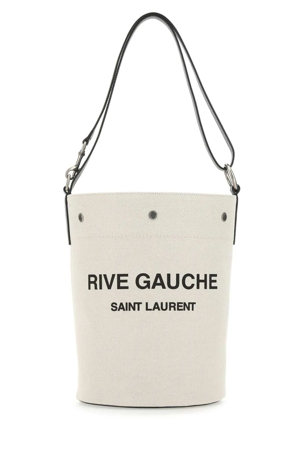 Saint Laurent Two Tone Canvas And Leather Medium Rive Gauche Bucket Bag