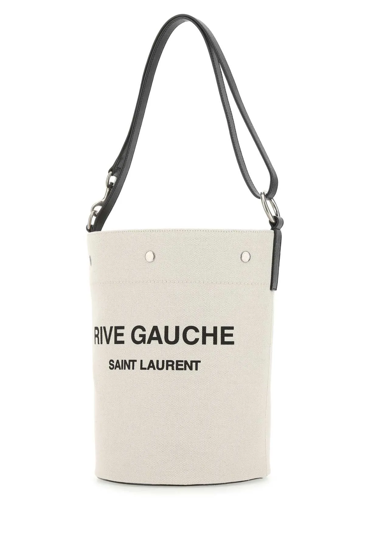 Saint Laurent Two Tone Canvas And Leather Medium Rive Gauche Bucket Bag