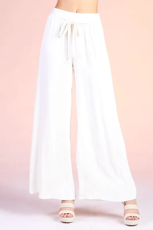 Silk  Tie Waist Wide Leg Pants