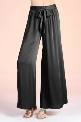 Silk  Tie Waist Wide Leg Pants