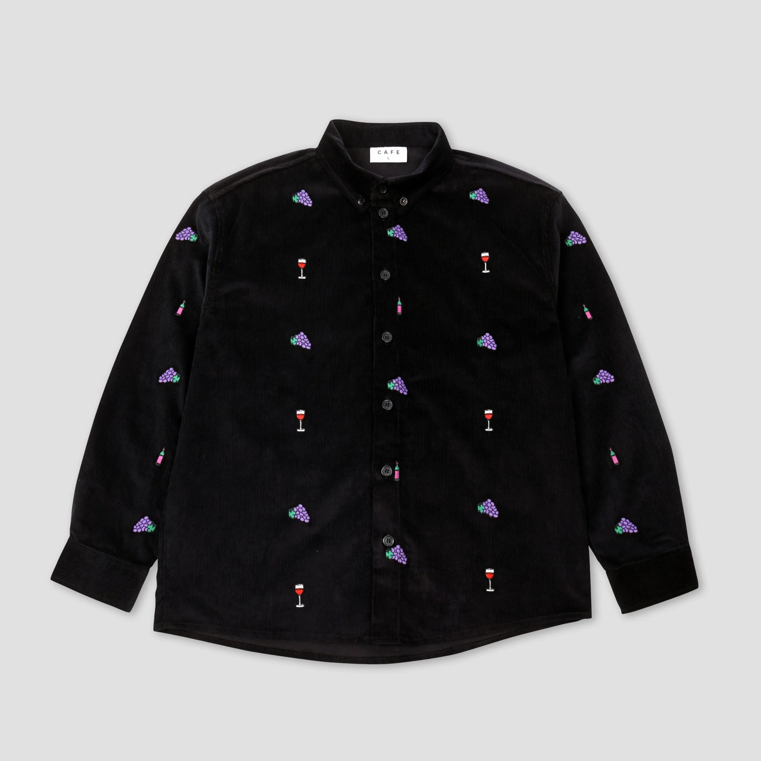 Skateboard Cafe Vino Corduroy Embroidered Shirt Black