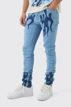 Skinny Stretch Stacked Flame Applique Denim Jeans