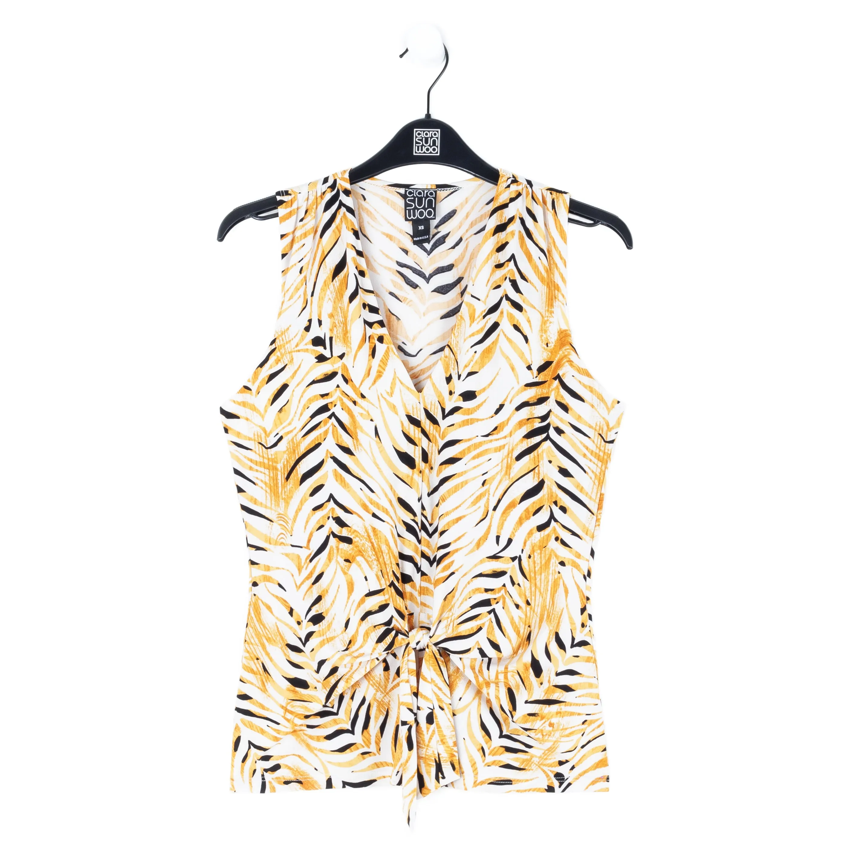 Sleeveless V-Neck Center Front Tie Top - Wild Leaves - Final Sale!