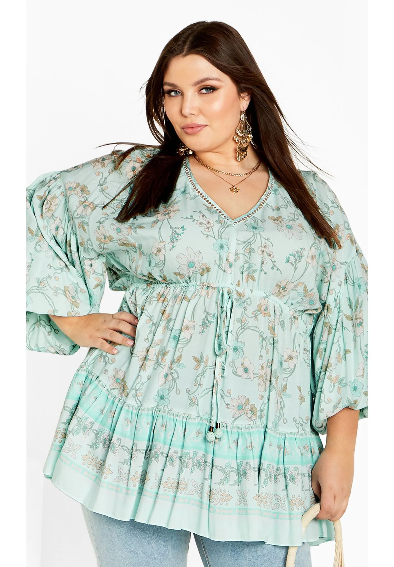 Spirited Floral Tunic - seafoam