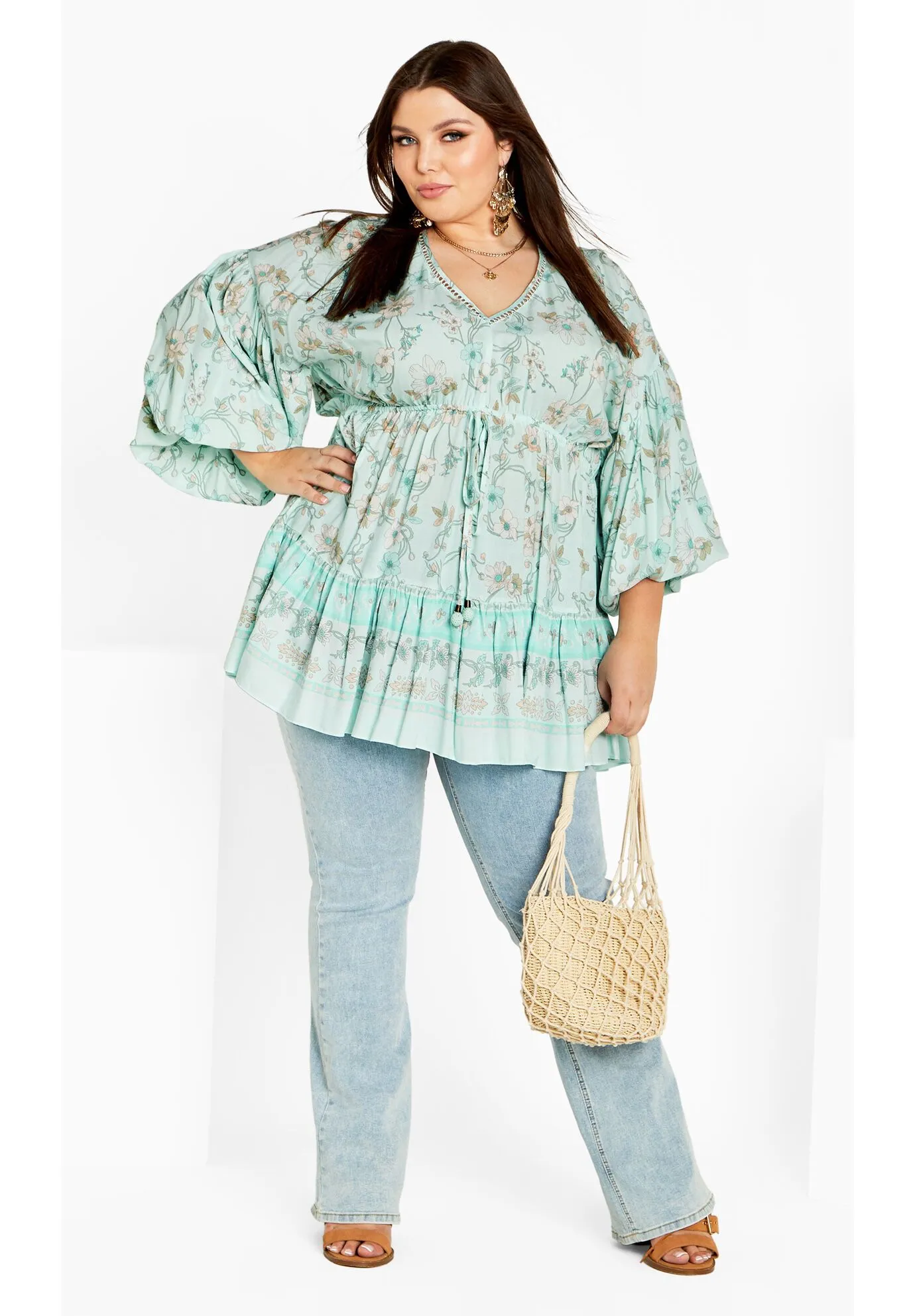 Spirited Floral Tunic - seafoam