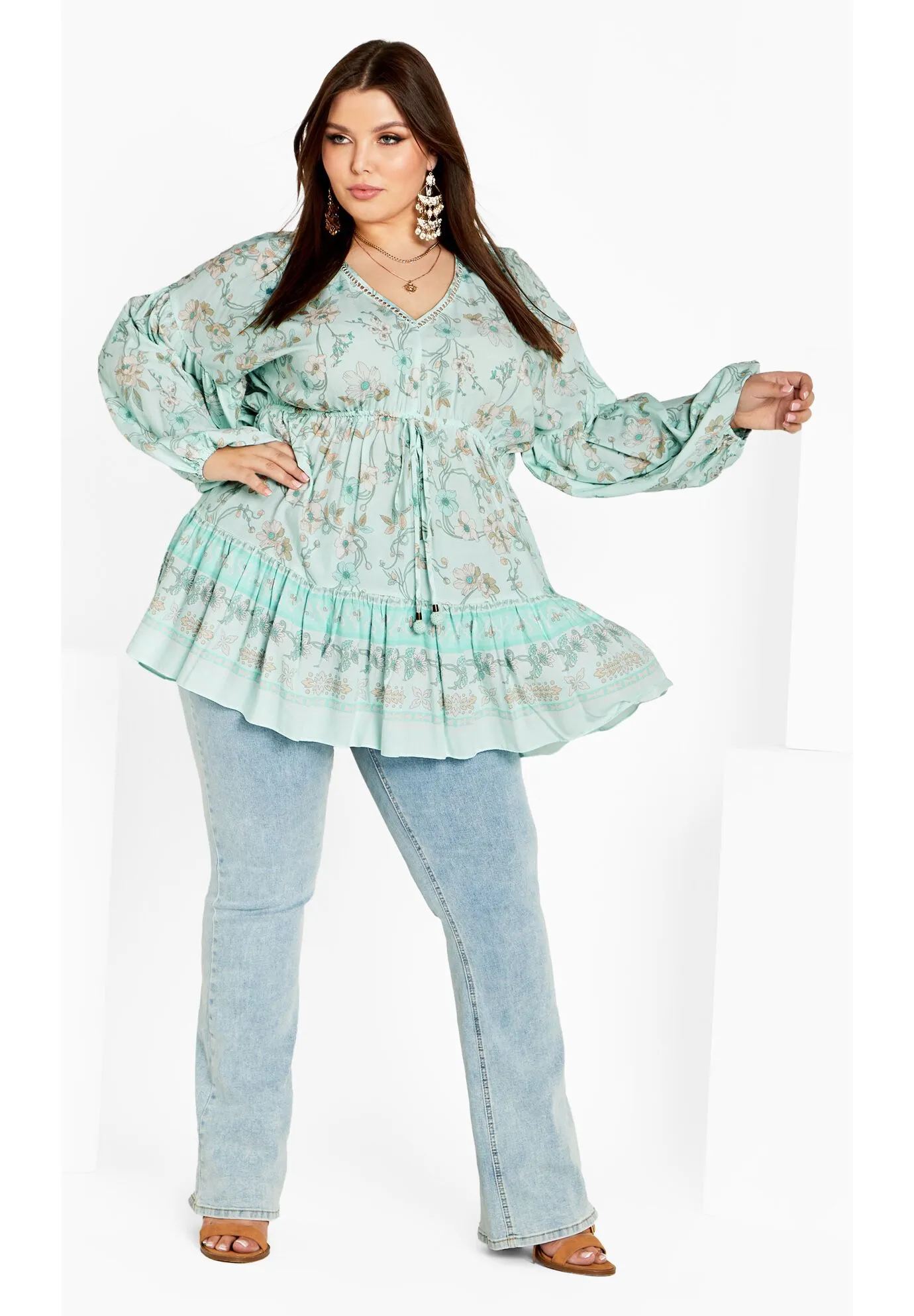 Spirited Floral Tunic - seafoam