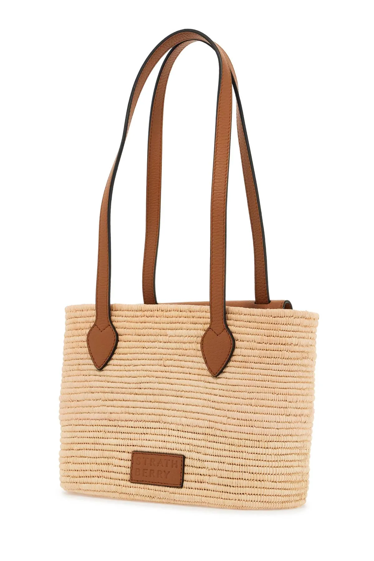 Strathberry Beige Woven Raffia Bag With Leather Details