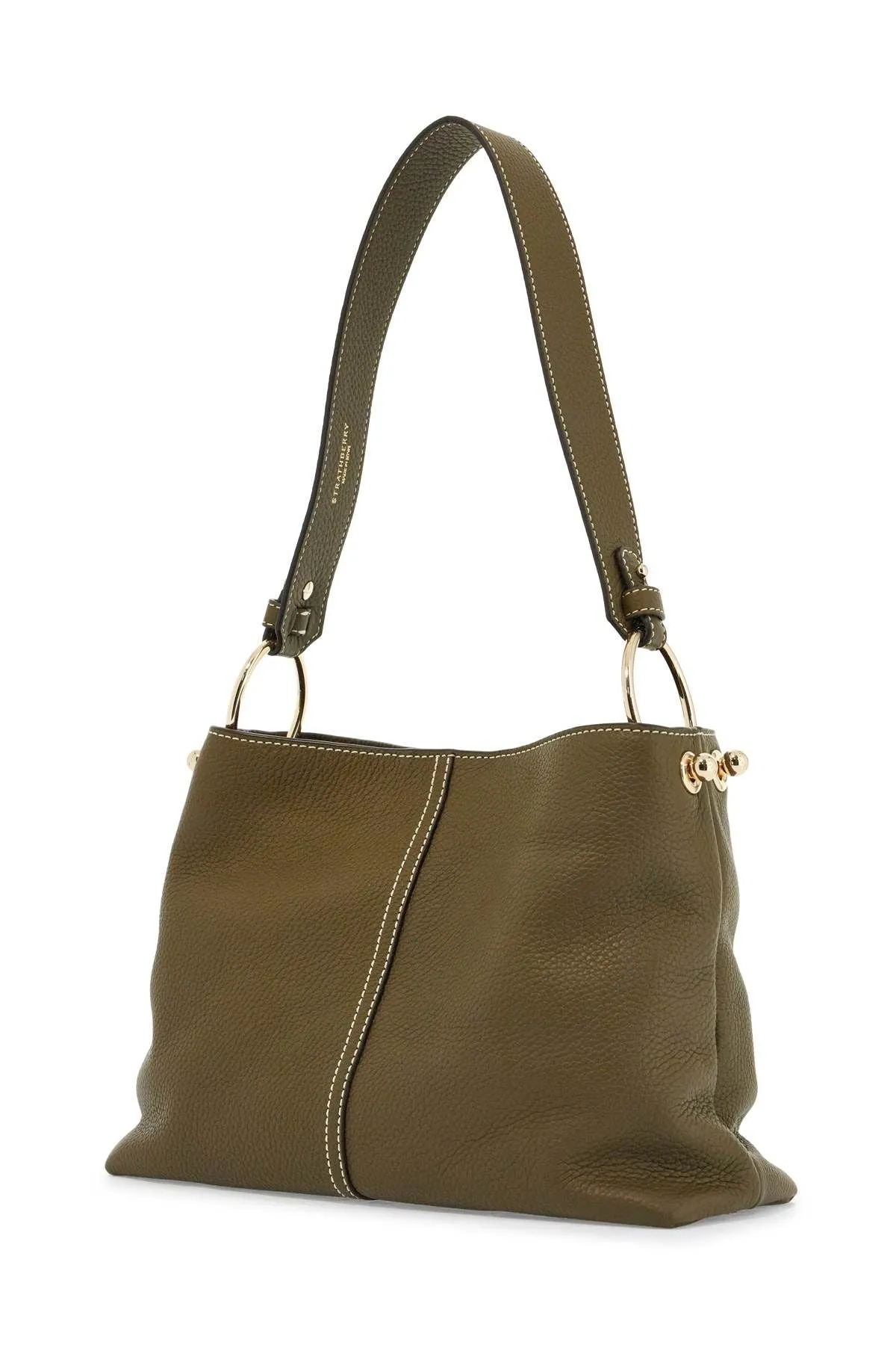 Strathberry Khaki Leather Hobo Bag With Adjustable Strap