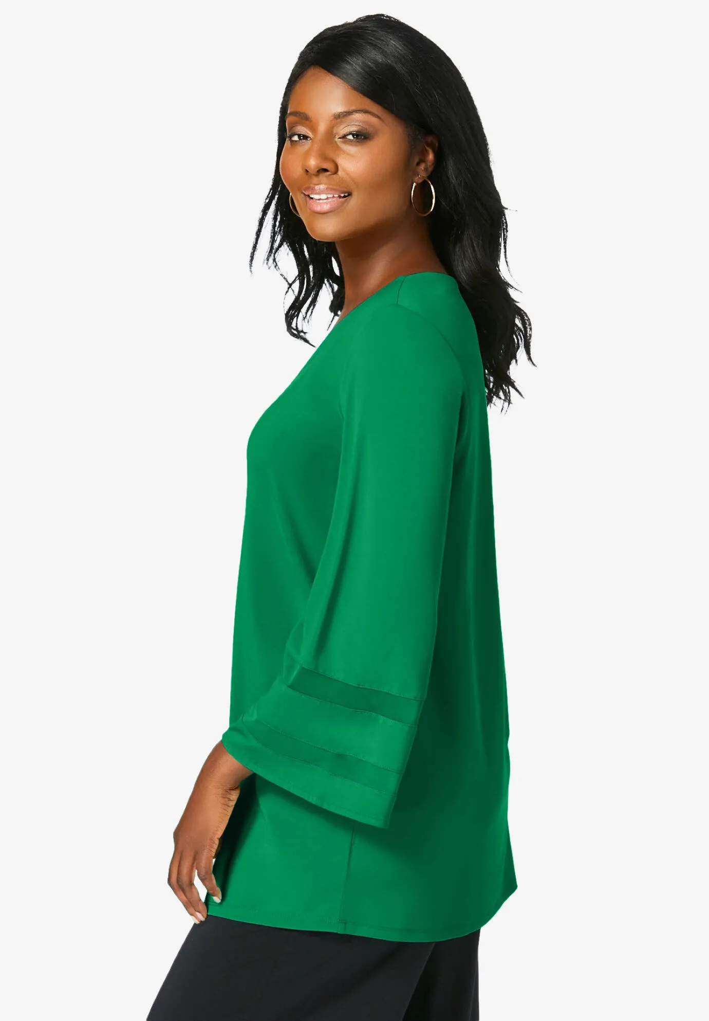 Stretch Knit Mesh Inset Sleeve Tunic