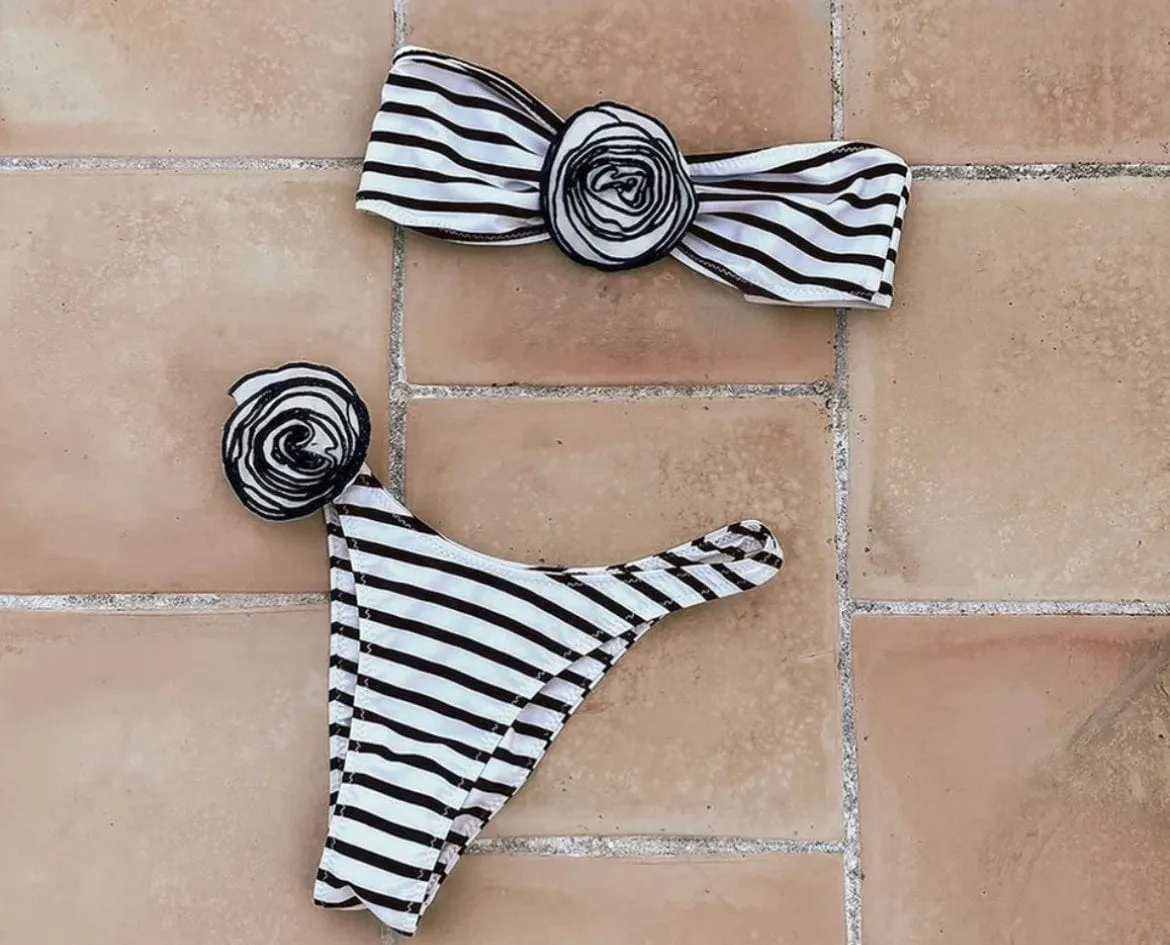 Stripe Rose Bikini Bandeau