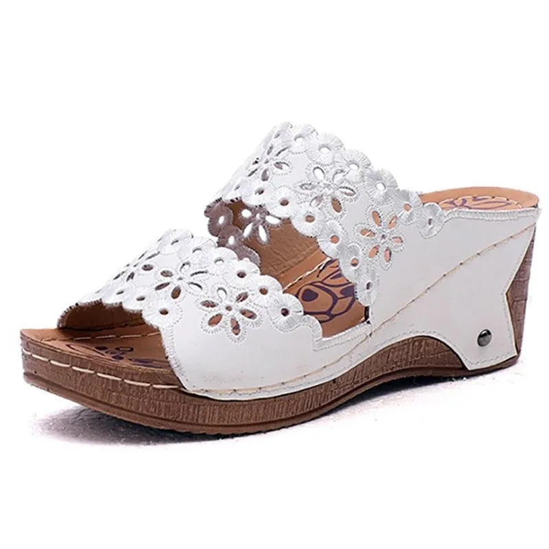 Summer Slip-on Leather Wedge Sandals