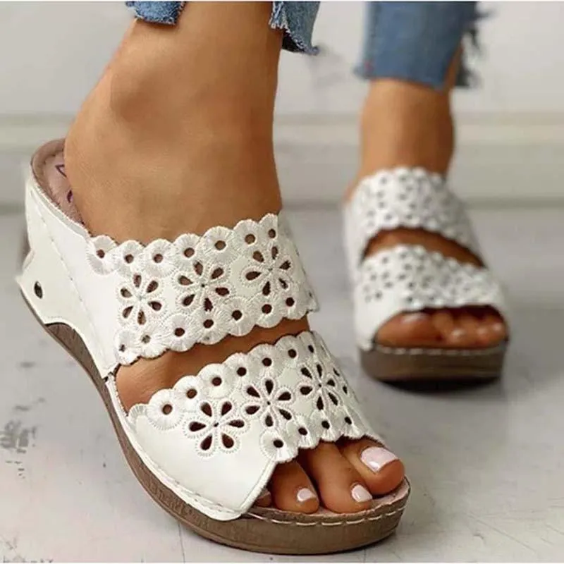 Summer Slip-on Leather Wedge Sandals