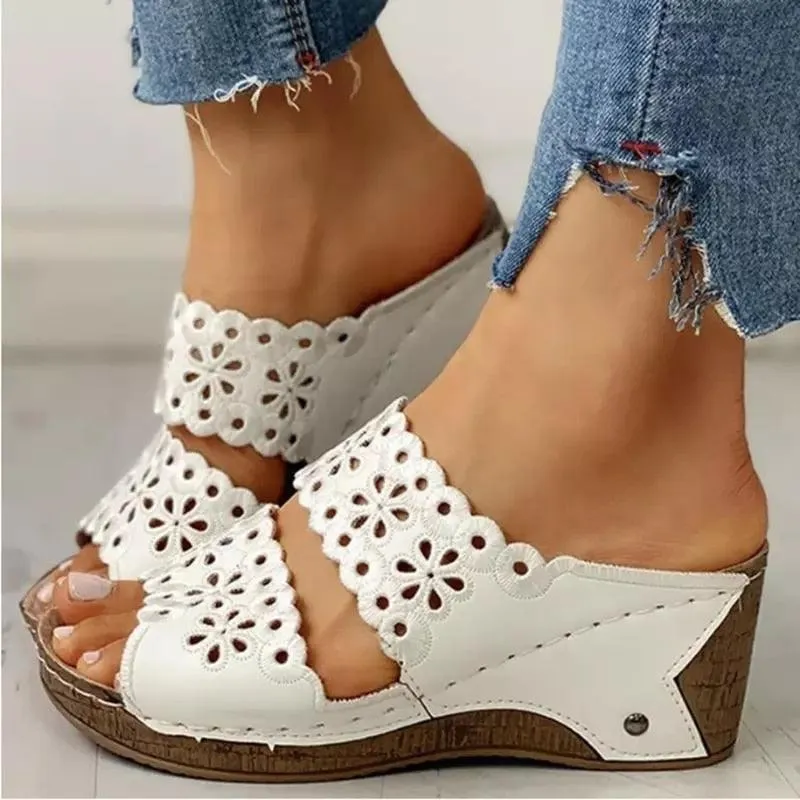 Summer Slip-on Leather Wedge Sandals