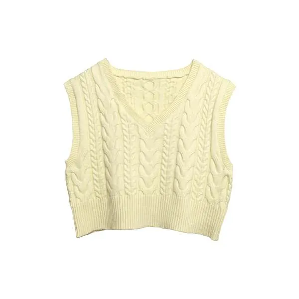 Sundazed (Belgium) Chains & Links Cable Knit Lambswool Cropped Vest Canary : M