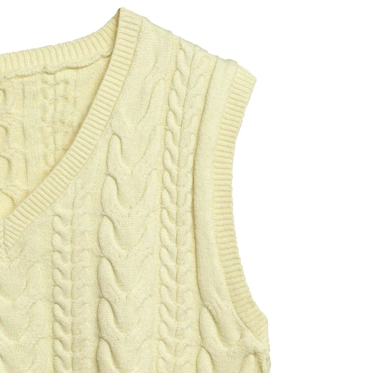 Sundazed (Belgium) Chains & Links Cable Knit Lambswool Cropped Vest Canary : M