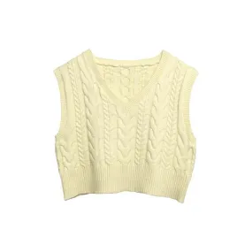 Sundazed (Belgium) Chains & Links Cable Knit Lambswool Cropped Vest Canary : M