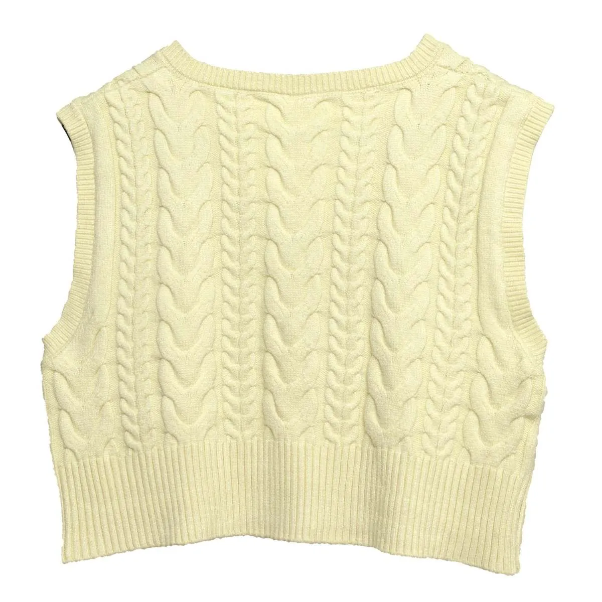 Sundazed (Belgium) Chains & Links Cable Knit Lambswool Cropped Vest Canary : M