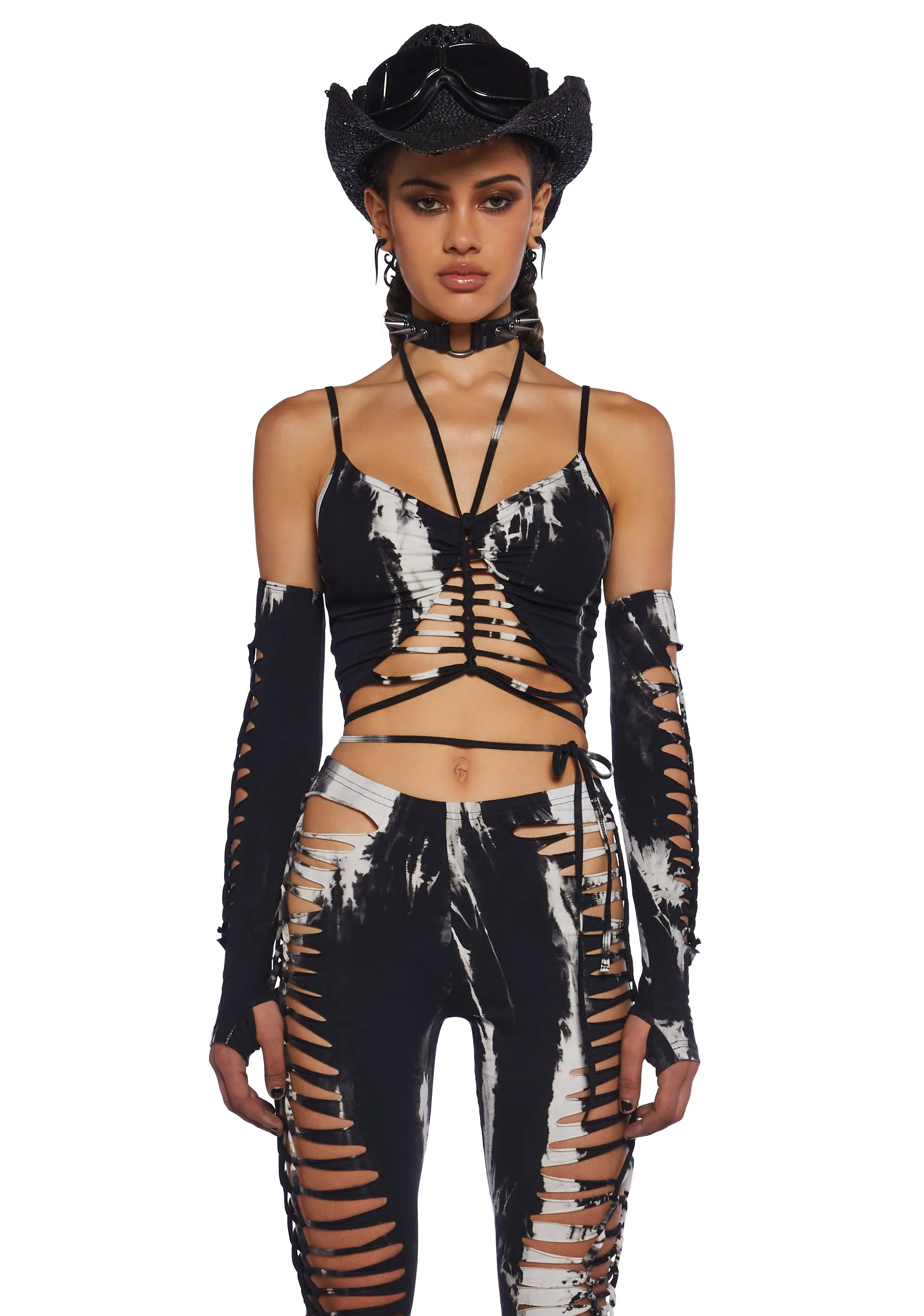 Sunset Trippy Top And Gloves Set - Black-