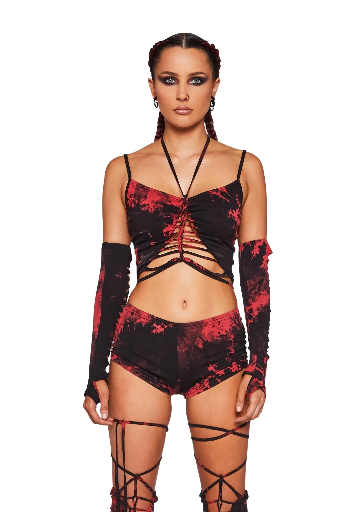 Sunset Trippy Top And Gloves Set - Red-