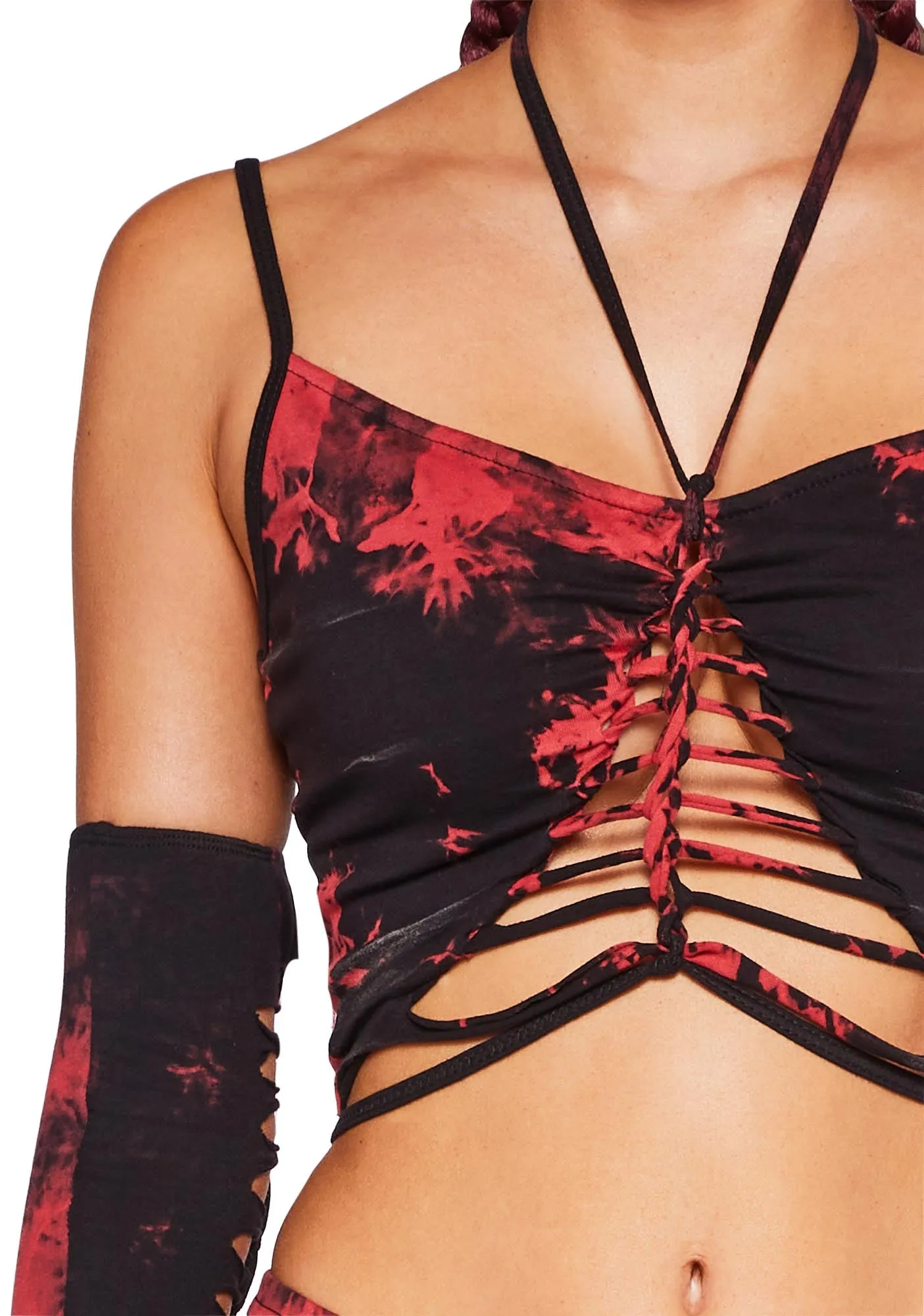 Sunset Trippy Top And Gloves Set - Red-