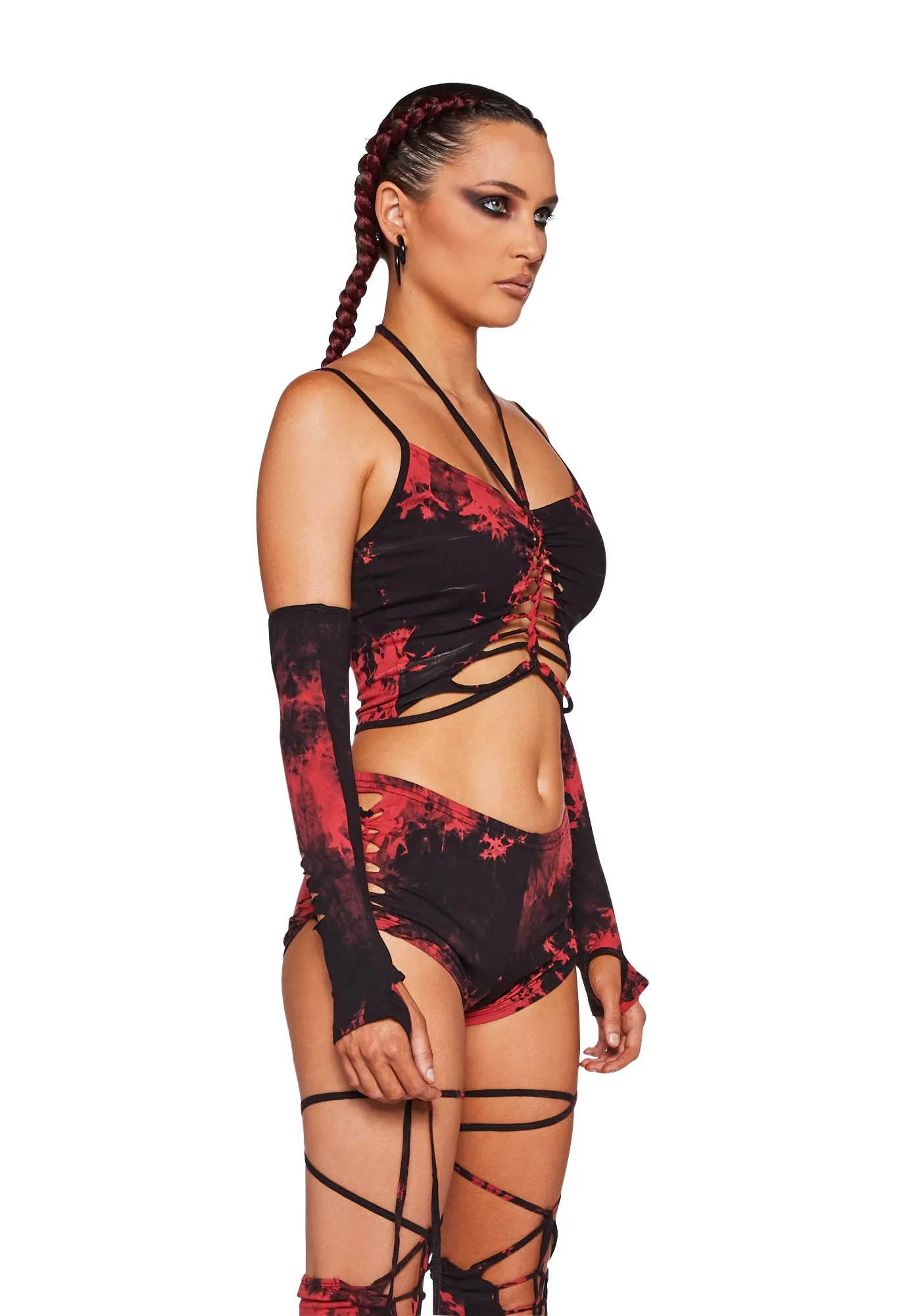 Sunset Trippy Top And Gloves Set - Red-