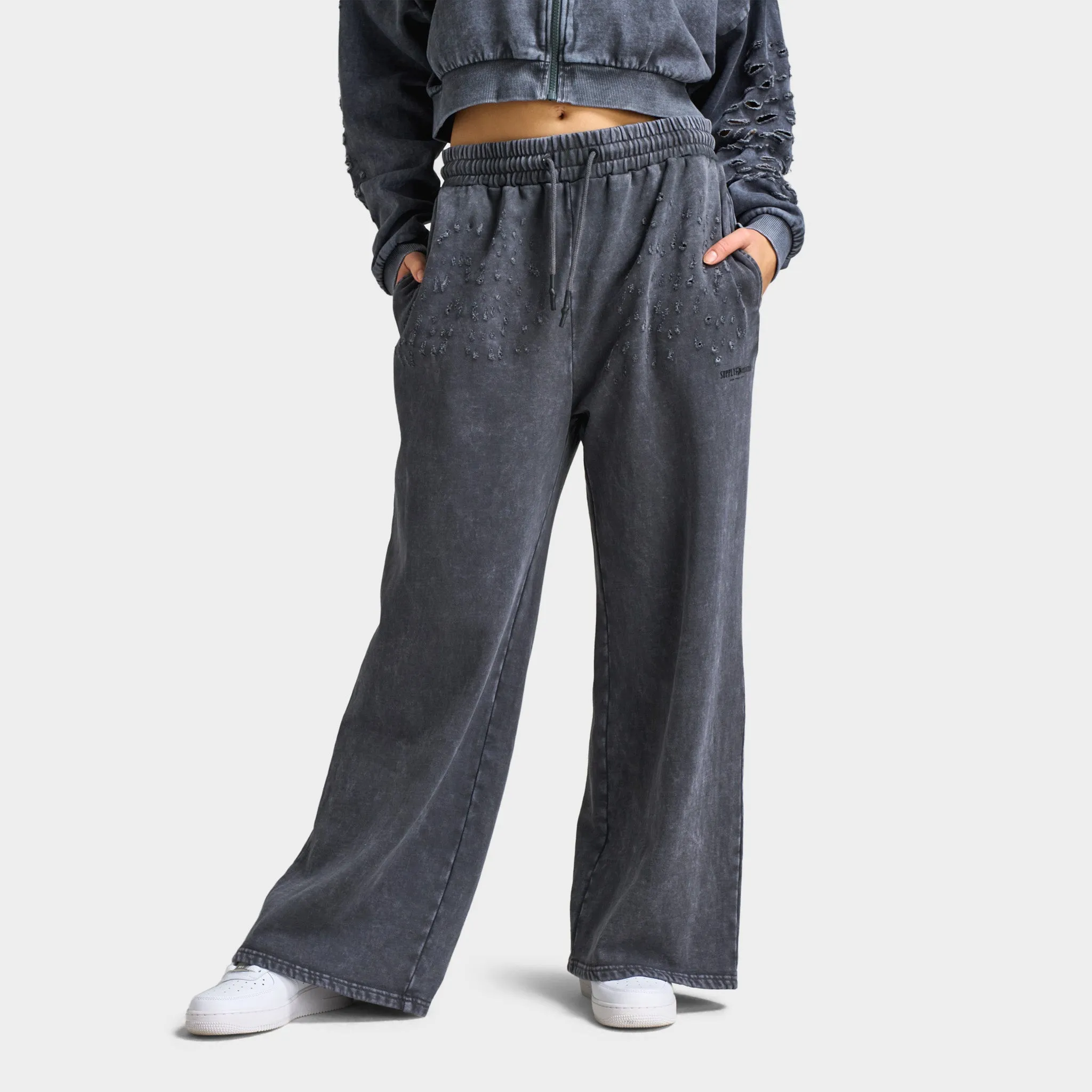 Supply & Demand Women's Distress Wide Leg Pants / Asphalt