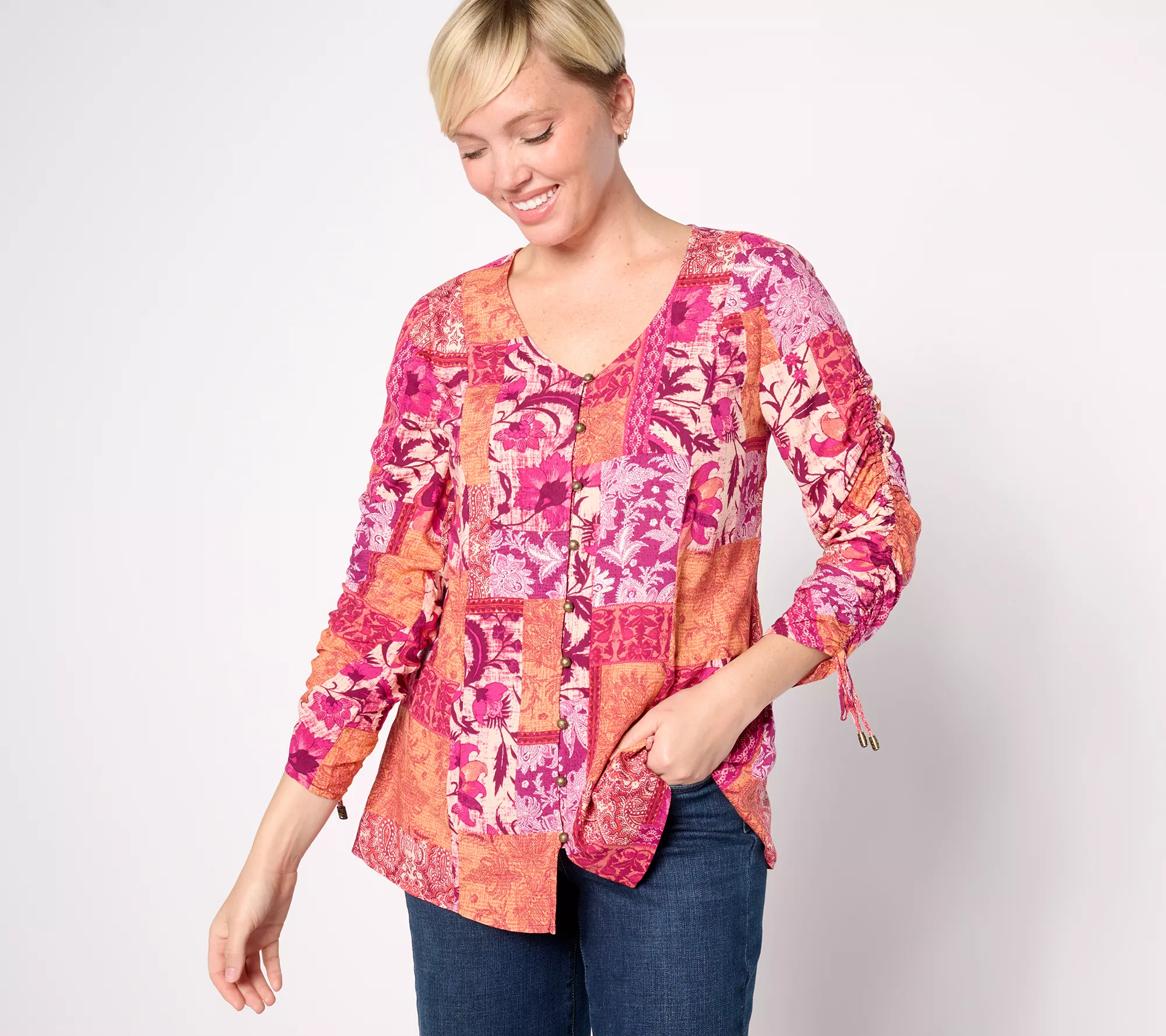 Susan Graver Passport Petite Printed Rayon Woven Tunic