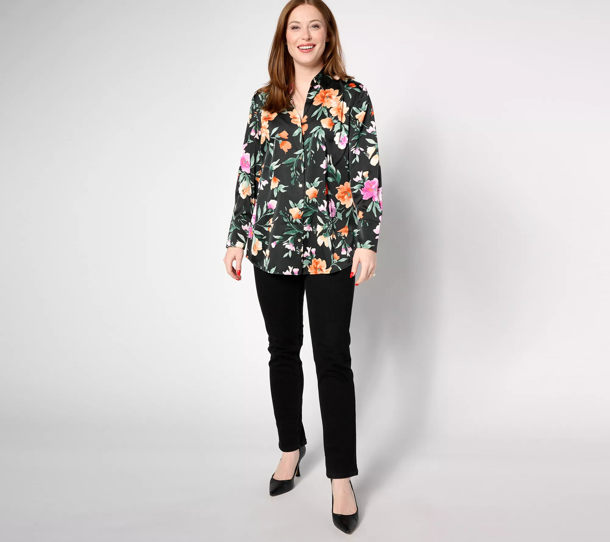 Susan Graver Petite Printed Stretch Charmeuse Tunic