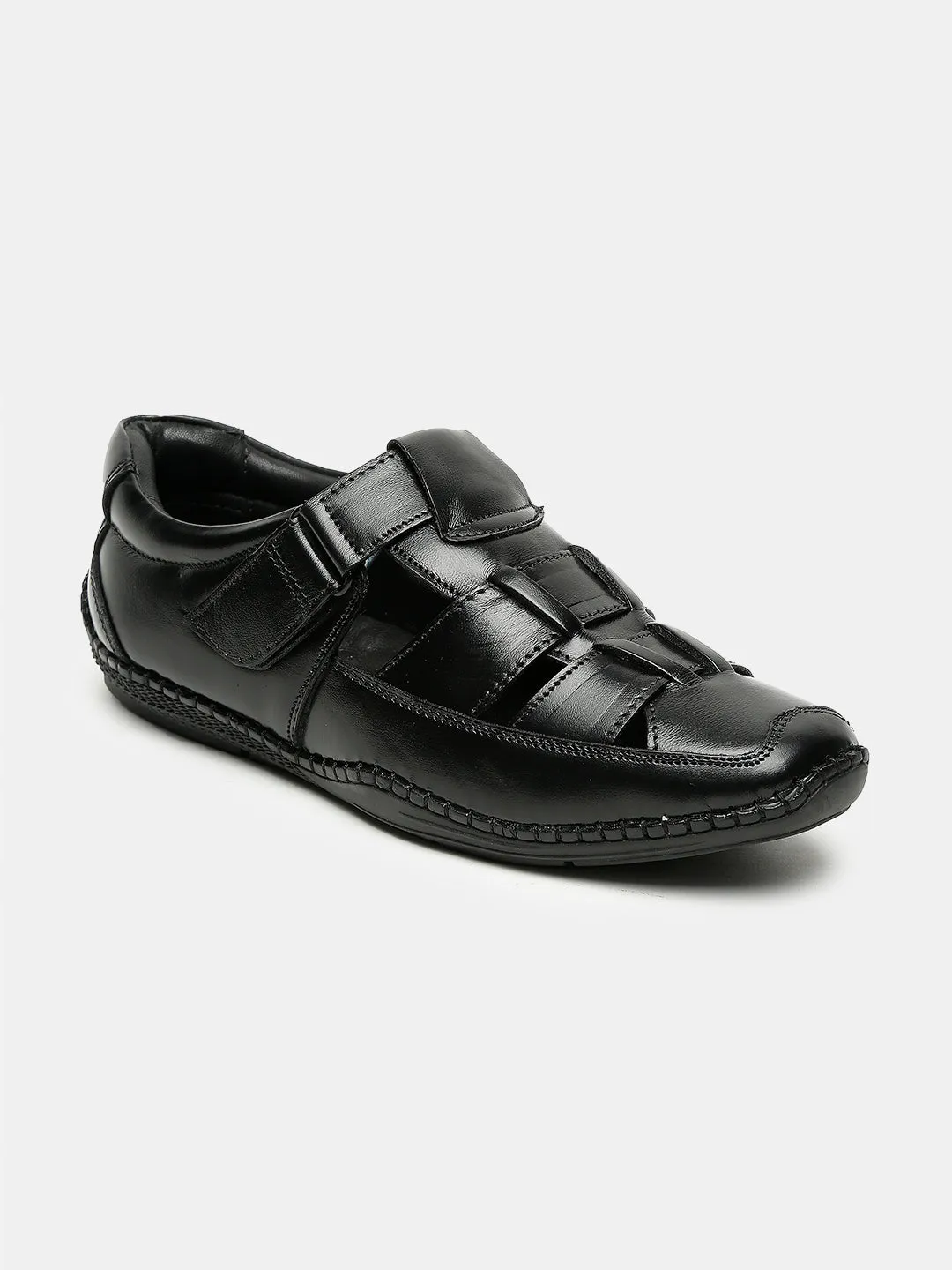 Teakwood Men's Real Leather Black Sandals