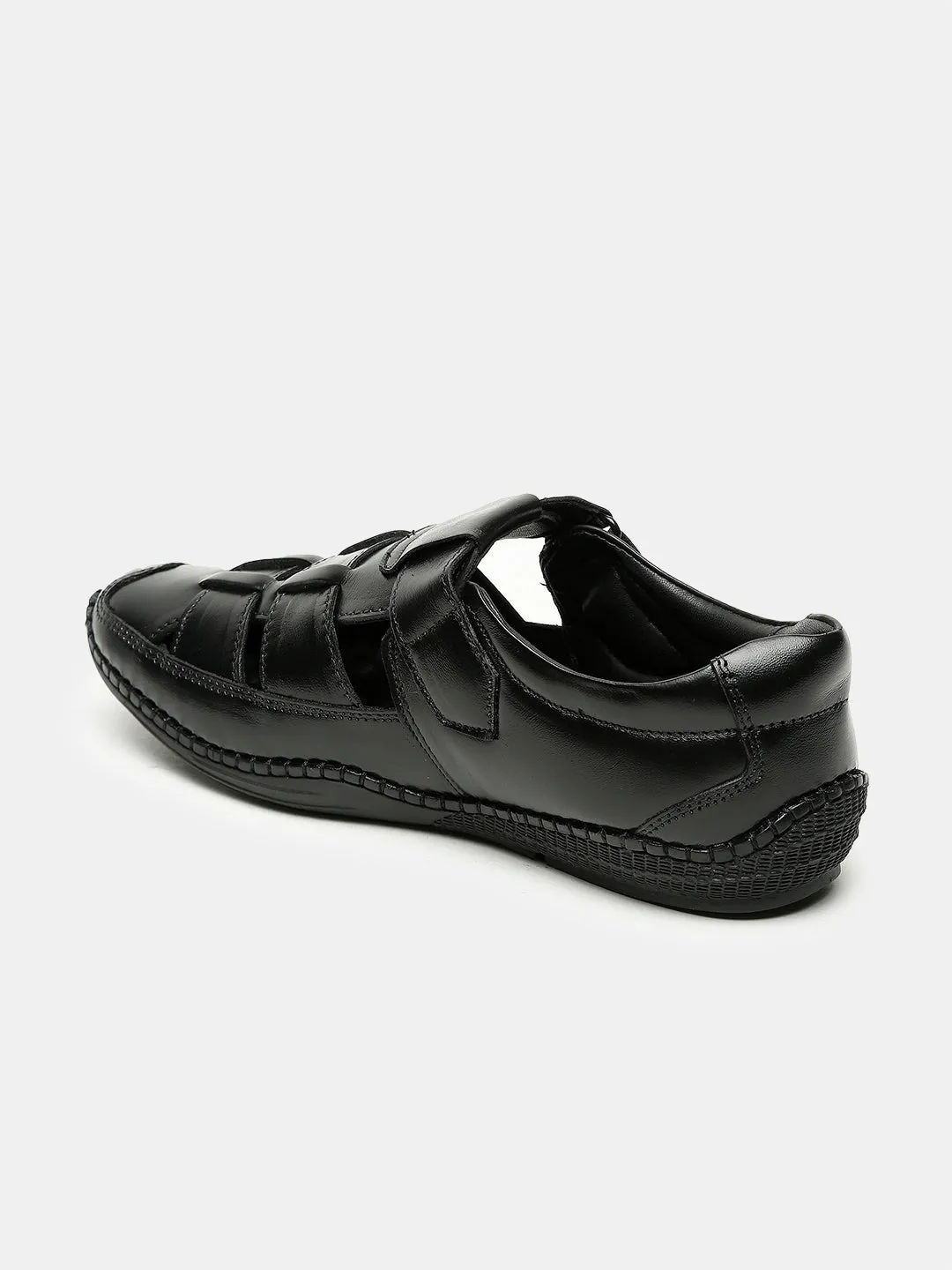 Teakwood Men's Real Leather Black Sandals