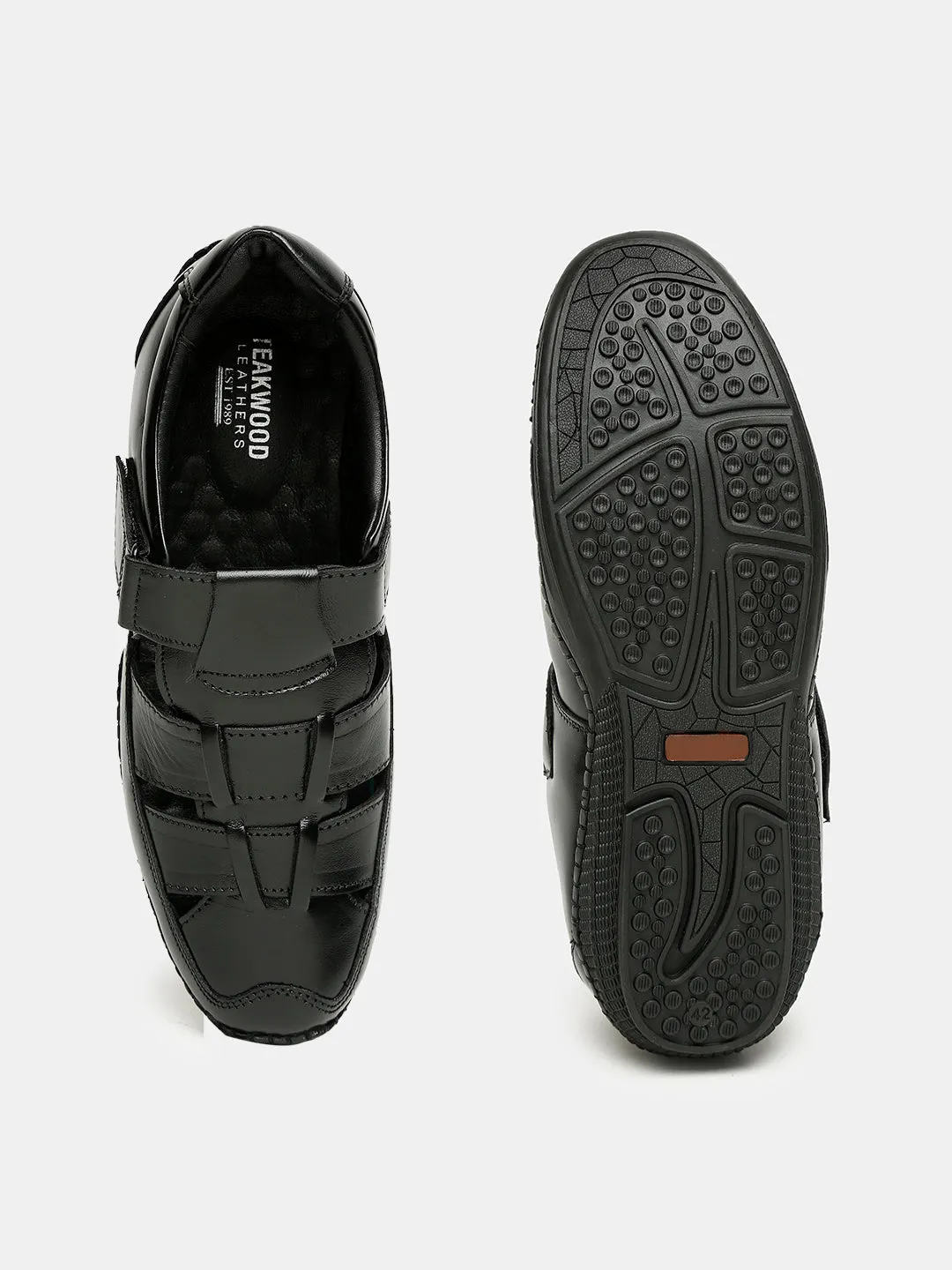 Teakwood Men's Real Leather Black Sandals