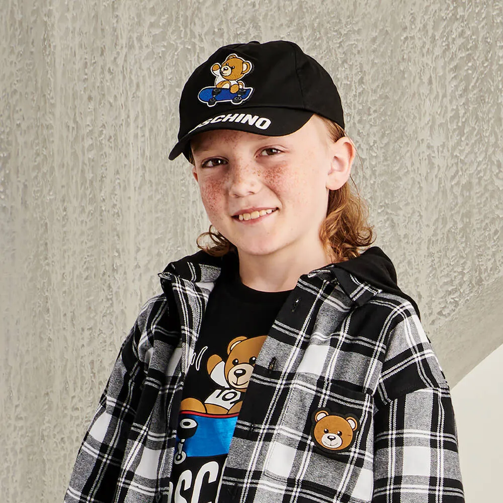 Teen Boys Black Cotton Teddy Bear Hat