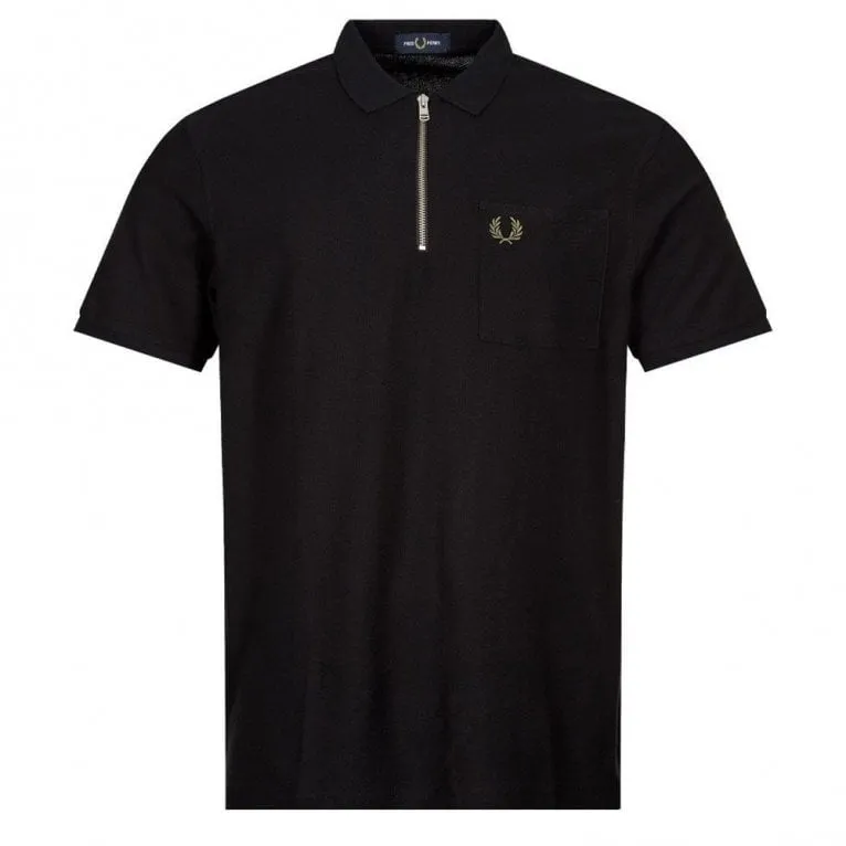 Textured Zip Neck Polo Shirt