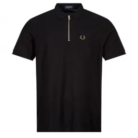 Textured Zip Neck Polo Shirt