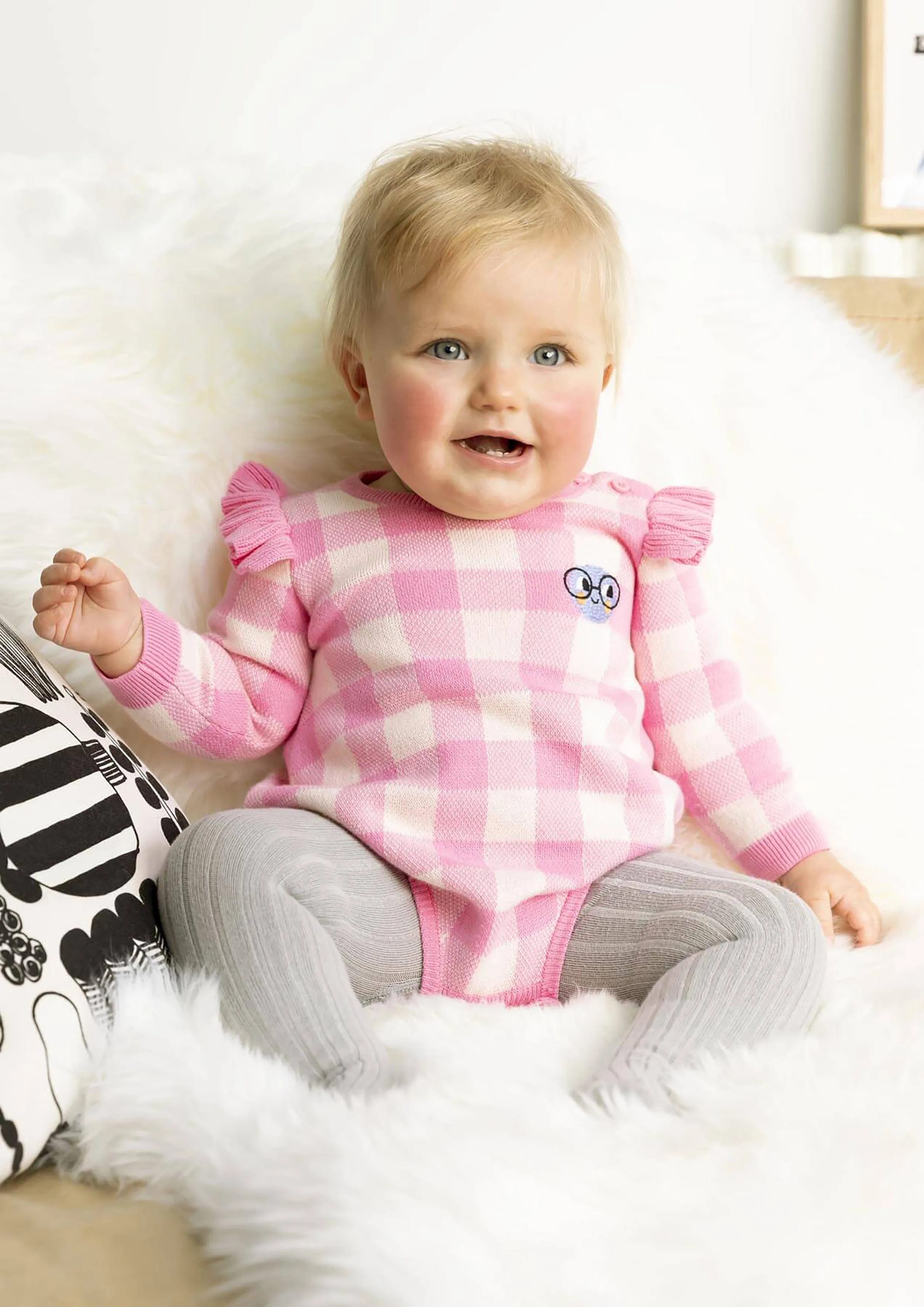 The Bonnie Mob Baby Girls Check Jaquard Romper in Pink