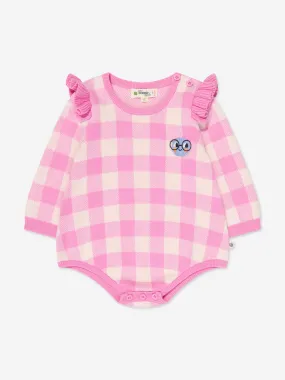 The Bonnie Mob Baby Girls Check Jaquard Romper in Pink