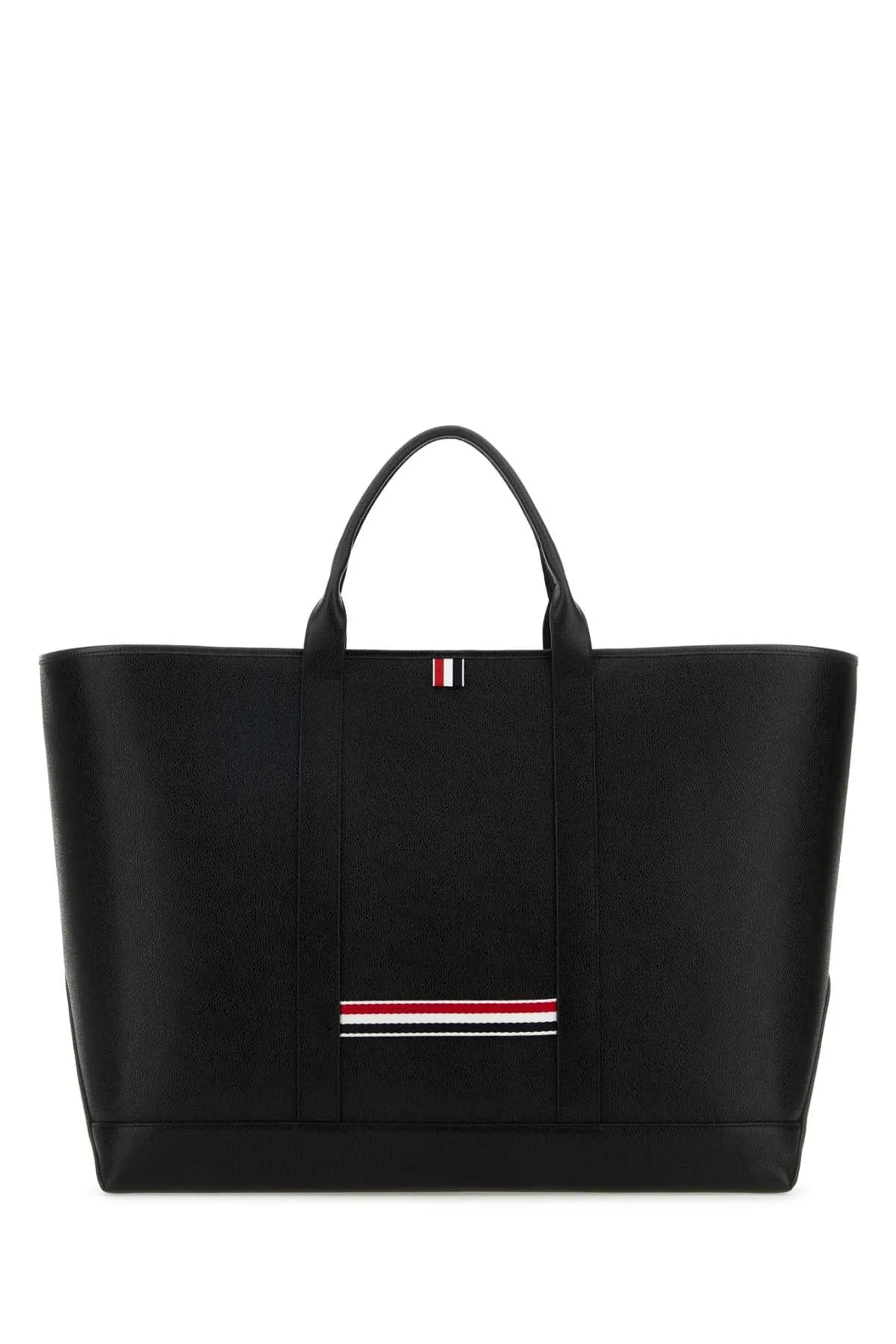 Thom Browne Black Leather Shopping Bag