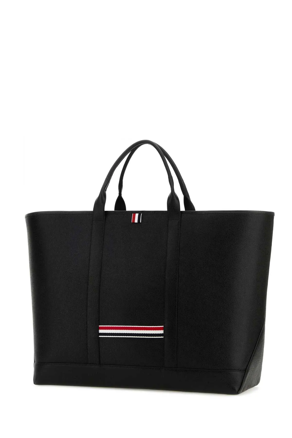 Thom Browne Black Leather Shopping Bag