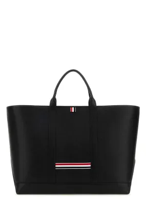 Thom Browne Black Leather Shopping Bag