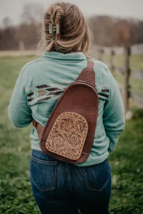 Tooled Leather Sling Bag