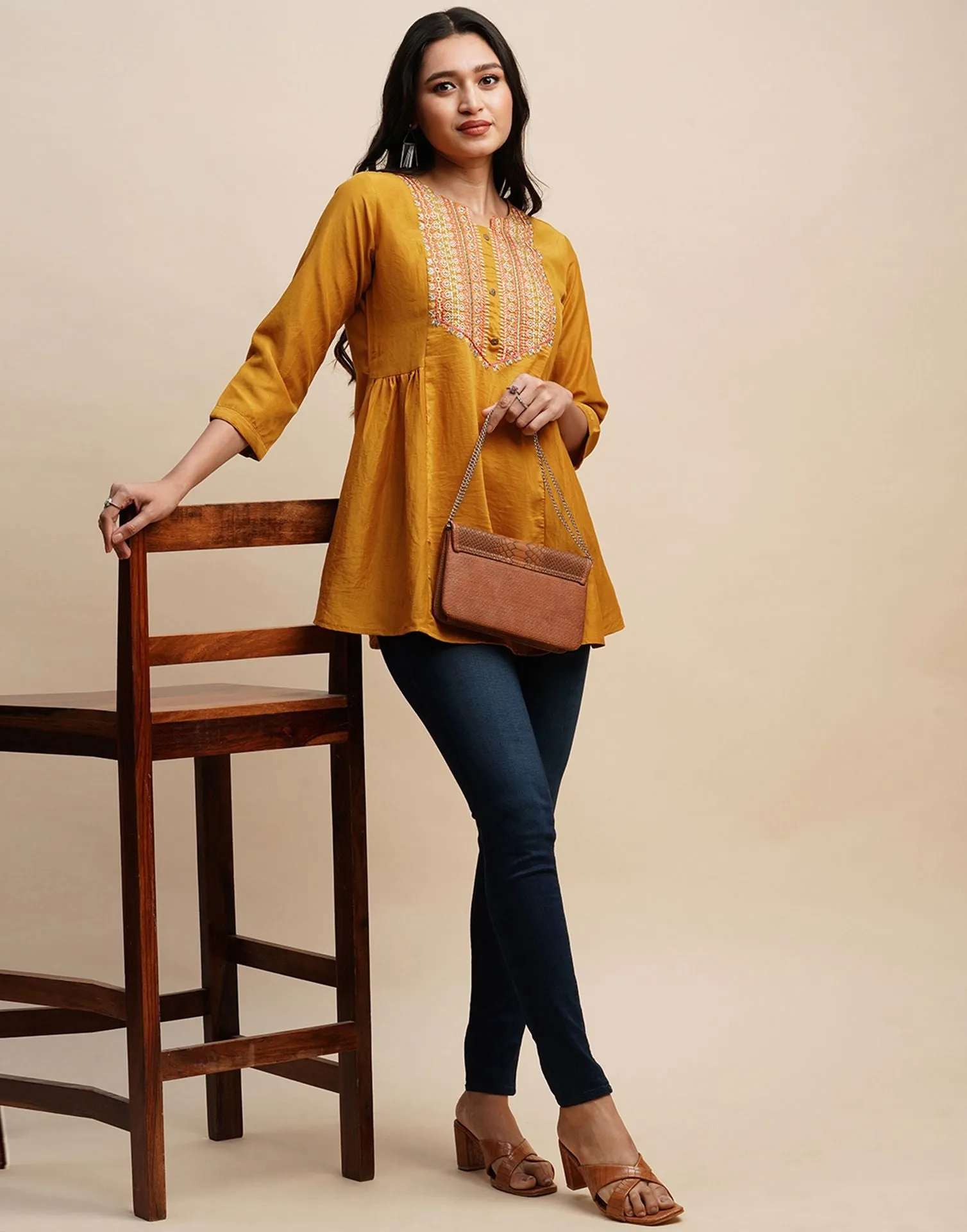 Turmeric Yellow Embroidery Tunic Top