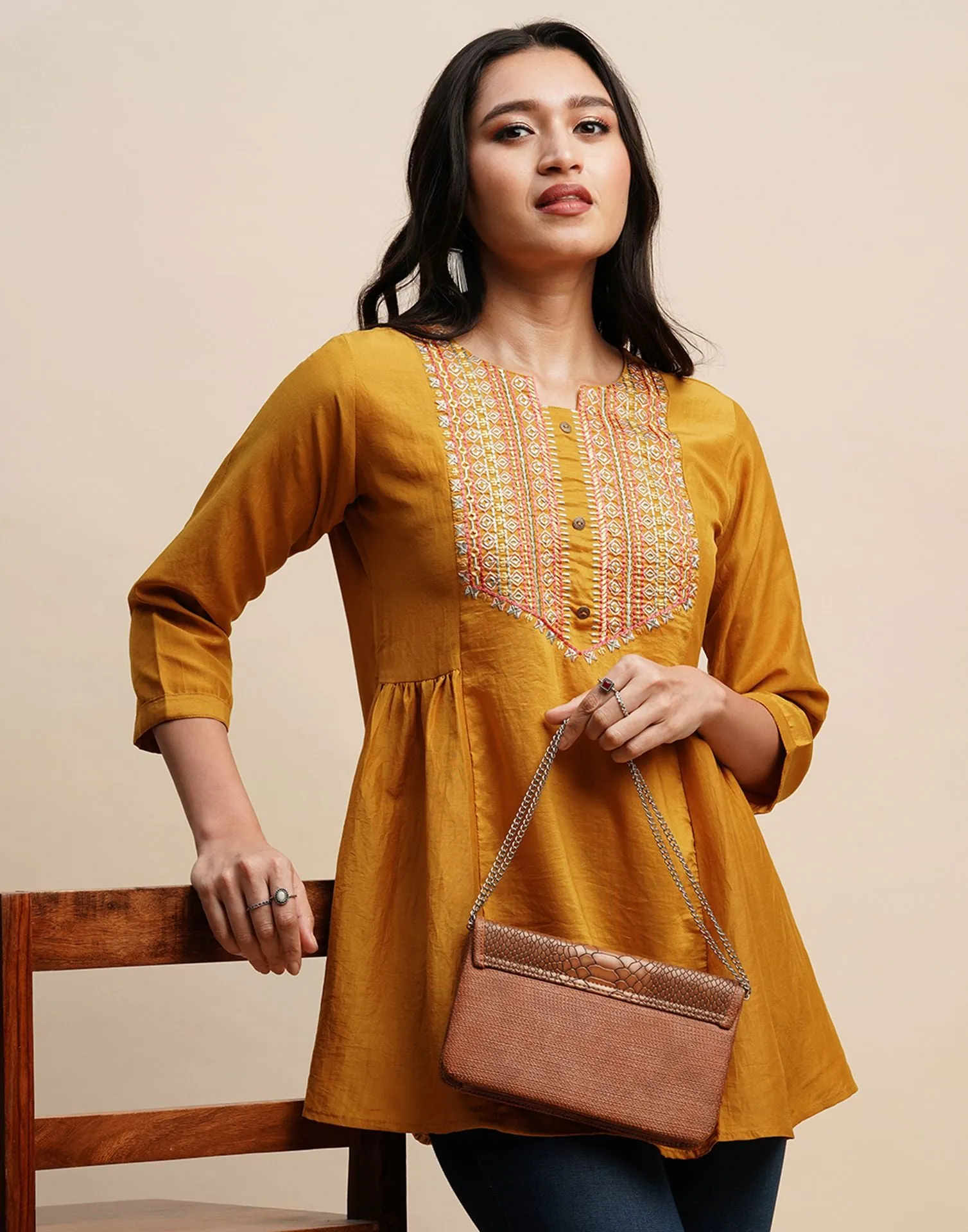 Turmeric Yellow Embroidery Tunic Top