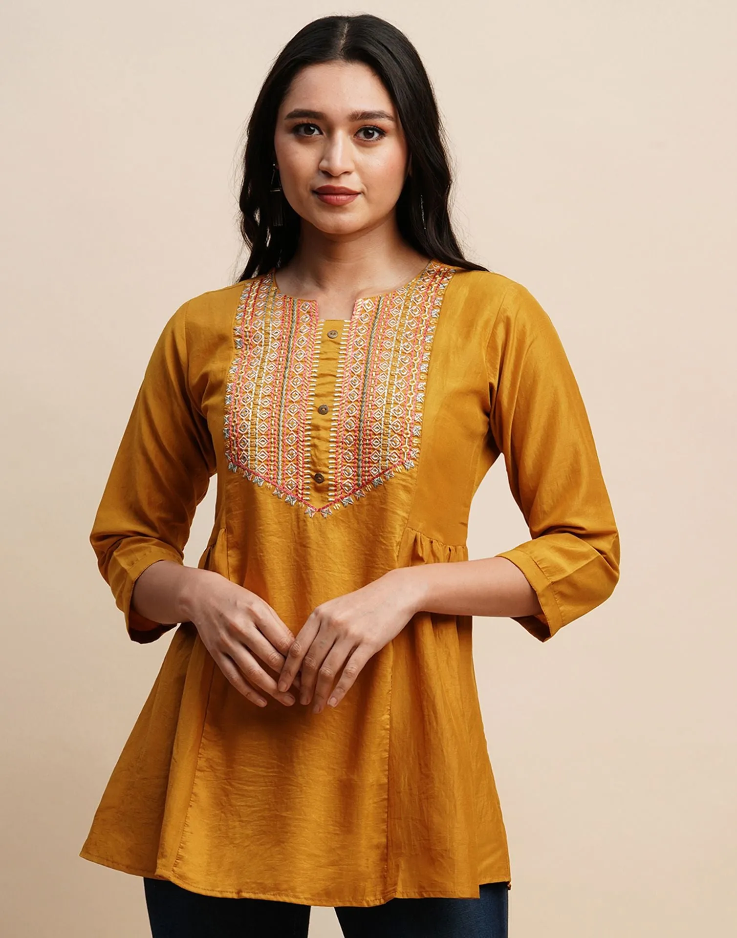 Turmeric Yellow Embroidery Tunic Top