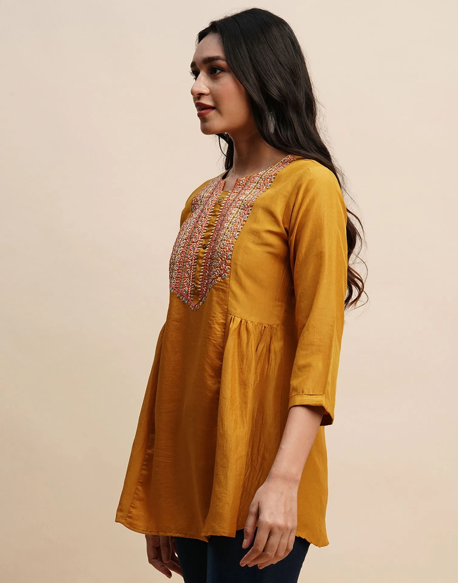 Turmeric Yellow Embroidery Tunic Top