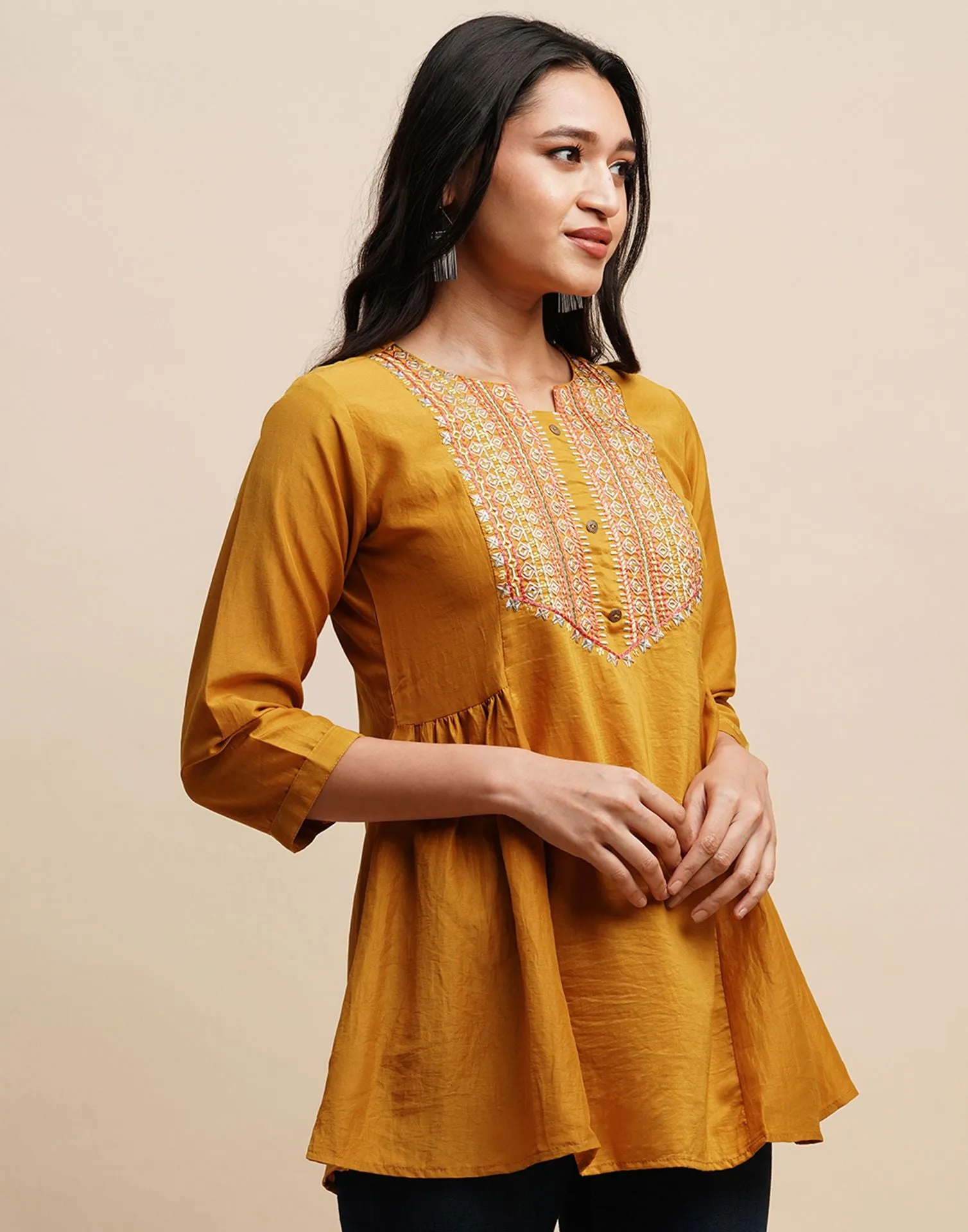 Turmeric Yellow Embroidery Tunic Top